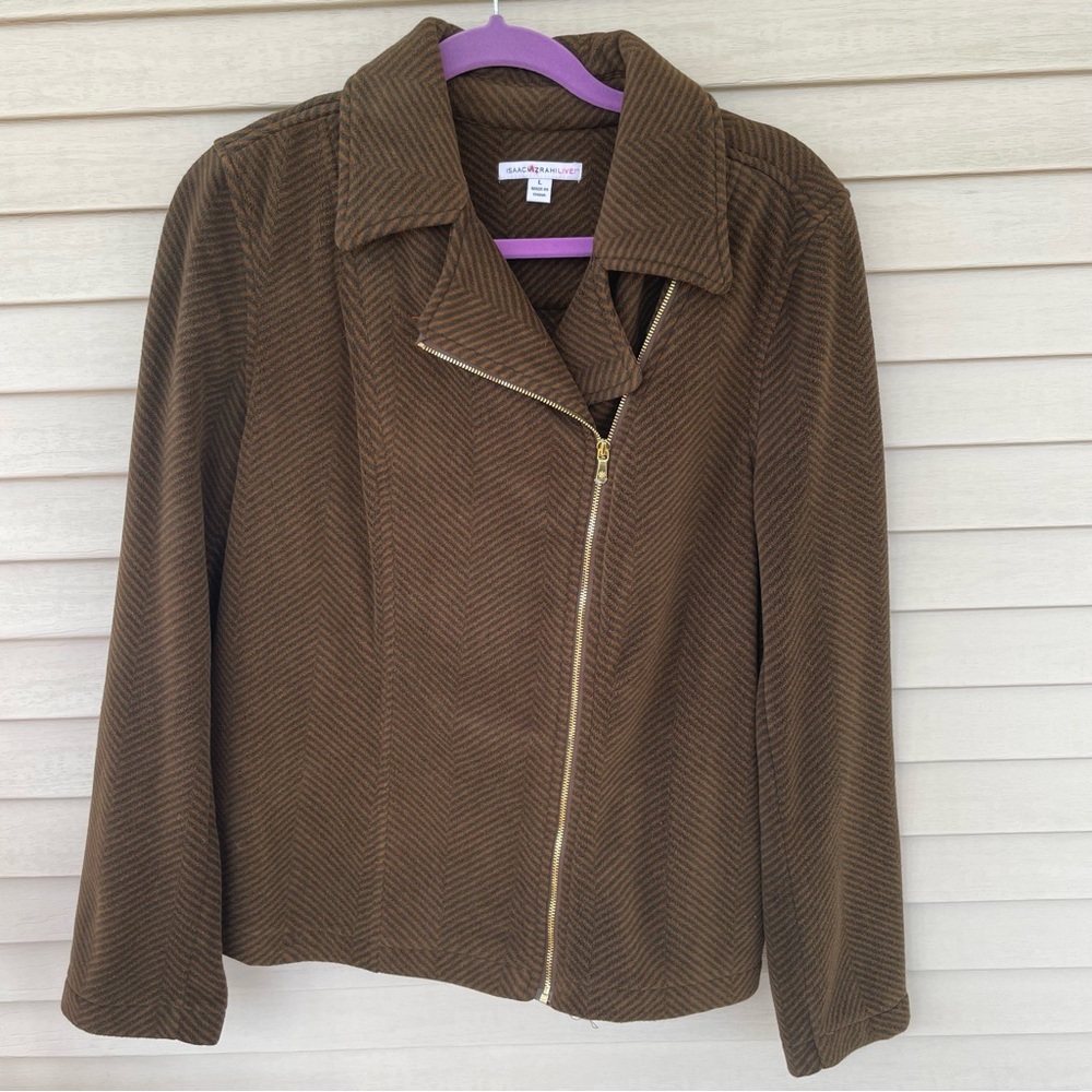 Isaac Mizrahi LIVE Asymmetrical Zip Herringbone Jacket Size L - Picture 1 of 8